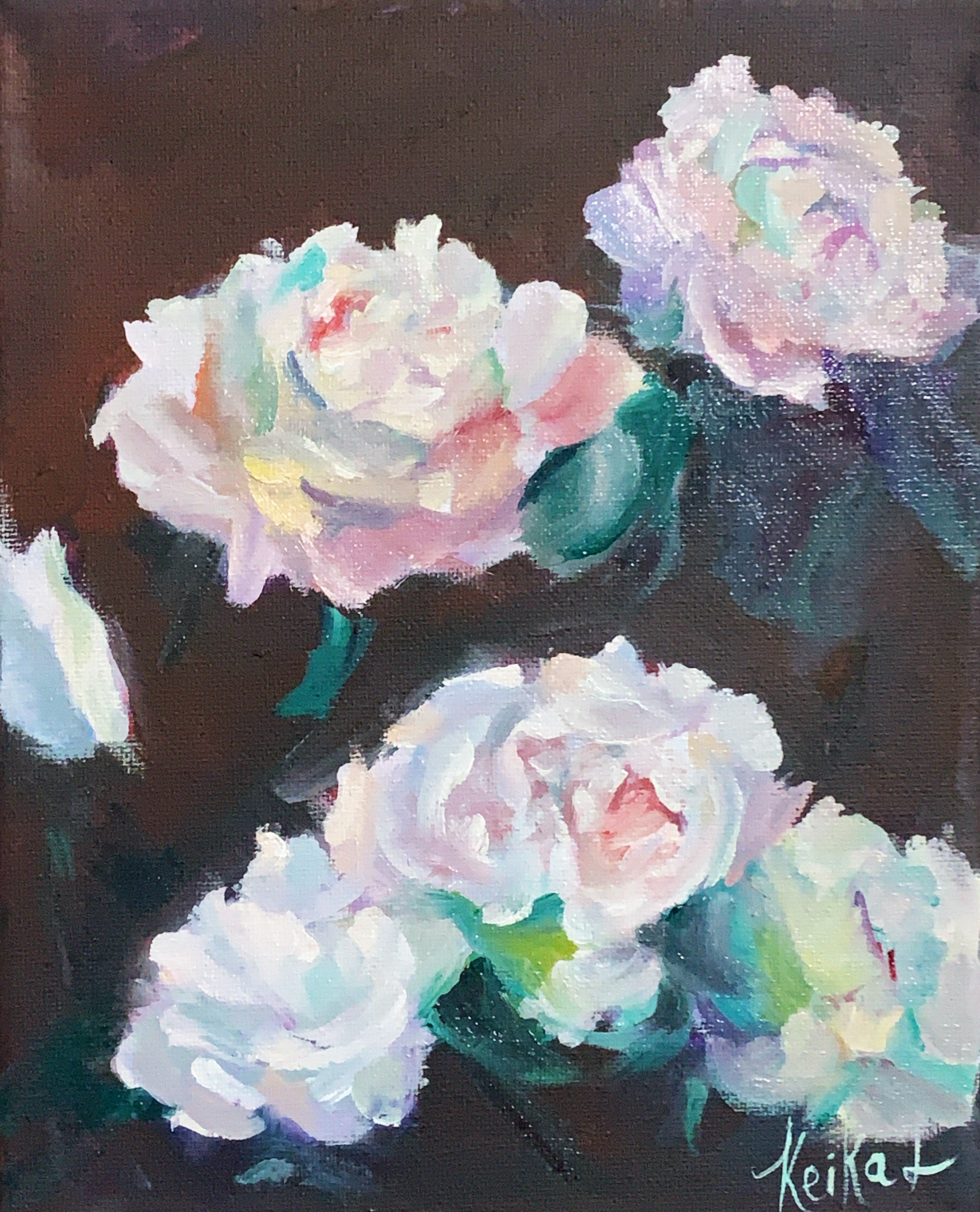 Soft Roses White Oil 2024 Painting On Box Canvas